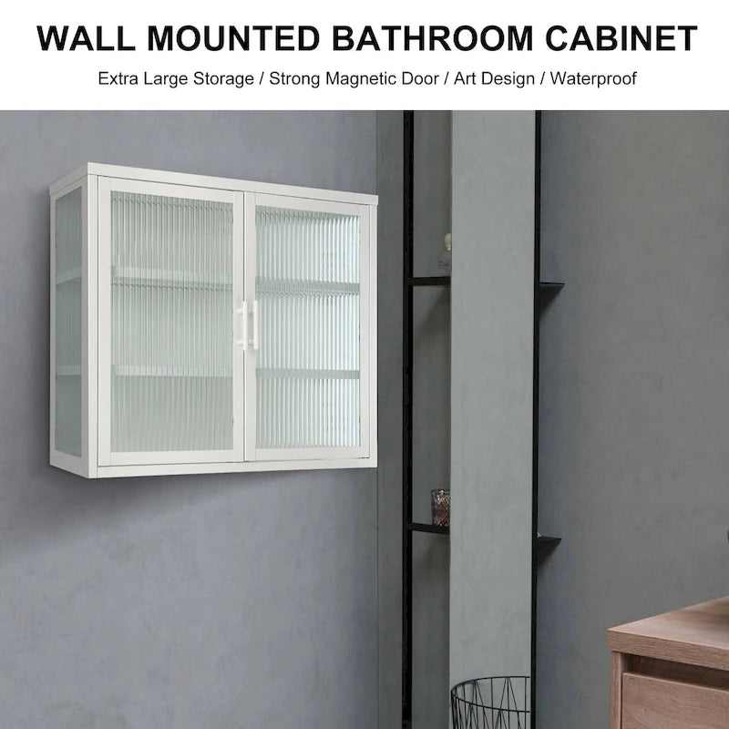 Modern Glass Door Wall Cabinet With Detachable Shelves - N/A