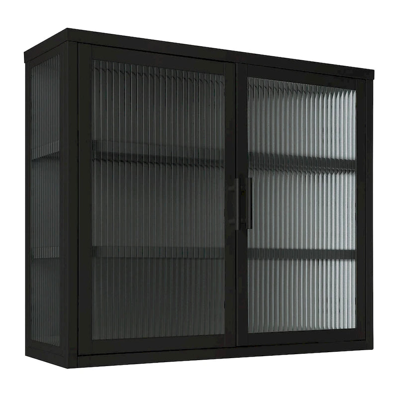 Modern Glass Door Wall Cabinet With Detachable Shelves - N/A