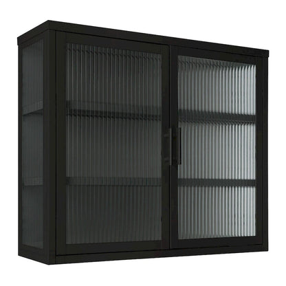 Modern Glass Door Wall Cabinet With Detachable Shelves - N/A
