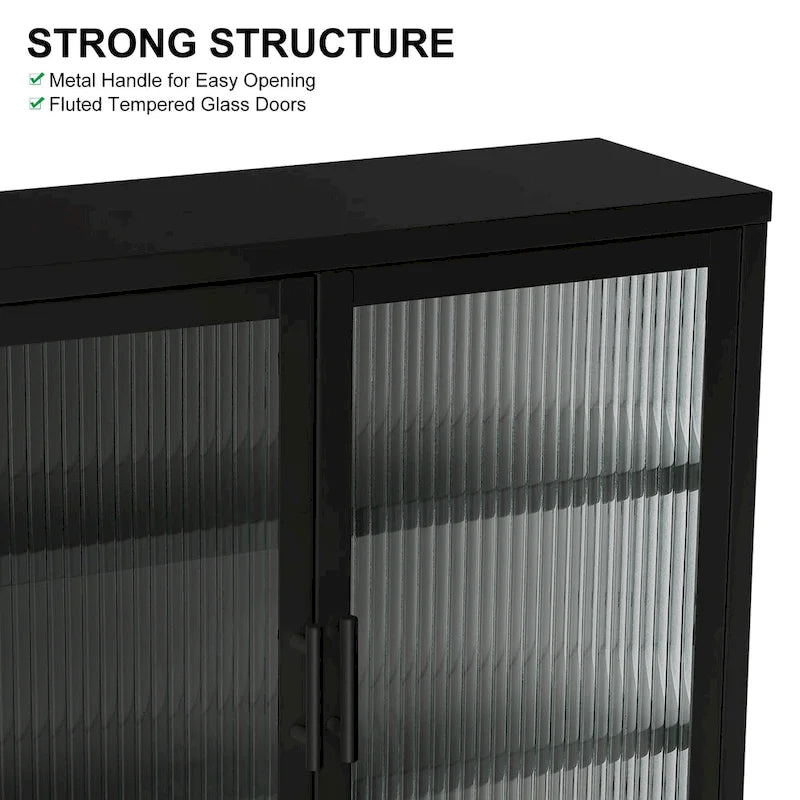 Modern Glass Door Wall Cabinet With Detachable Shelves - N/A