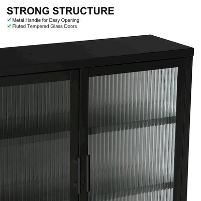 Modern Glass Door Wall Cabinet With Detachable Shelves - N/A