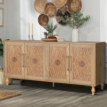 Carved Flower Door Large Storage Cabinet