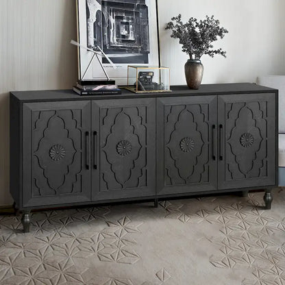Carved Flower Door Large Storage Cabinet