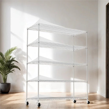5 Tier Steel Heavy Duty Adjustable Shelves with Wheels and Feet