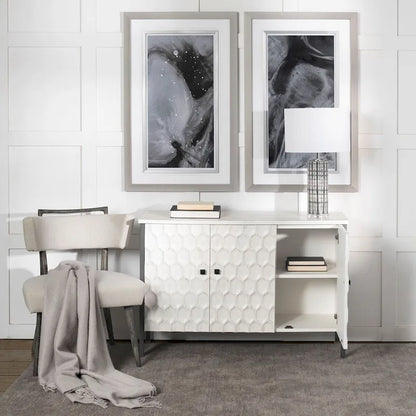 Savannah II White Fir Veneer w/ Iron Frame & 3 Doors Accent Cabinet - 47.2L x 15.7W x 31.5H