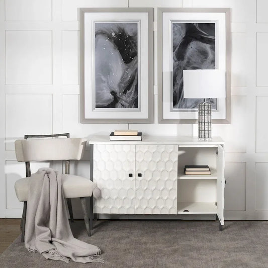 Savannah II White Fir Veneer w/ Iron Frame & 3 Doors Accent Cabinet - 47.2L x 15.7W x 31.5H