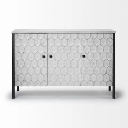 Savannah II White Fir Veneer w/ Iron Frame & 3 Doors Accent Cabinet - 47.2L x 15.7W x 31.5H