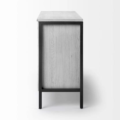 Savannah II White Fir Veneer w/ Iron Frame & 3 Doors Accent Cabinet - 47.2L x 15.7W x 31.5H