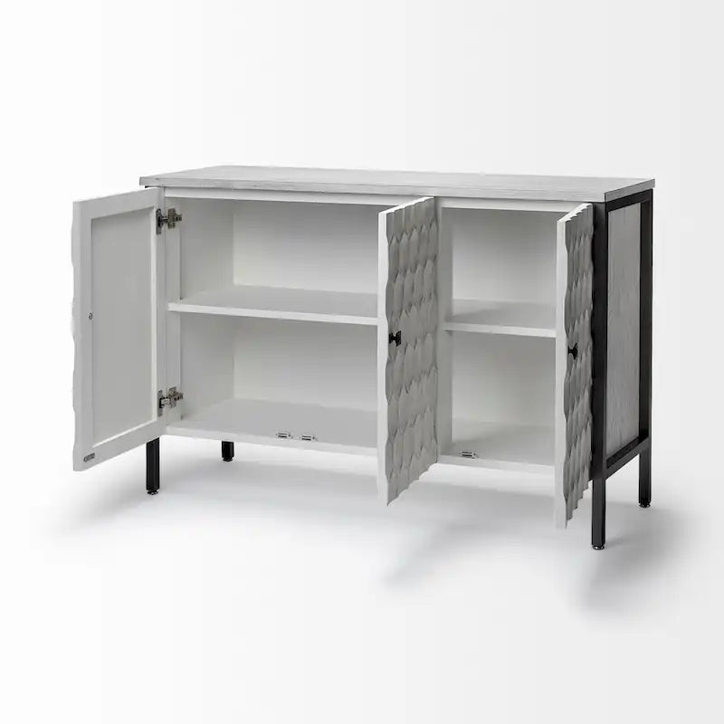 Savannah II White Fir Veneer w/ Iron Frame & 3 Doors Accent Cabinet - 47.2L x 15.7W x 31.5H