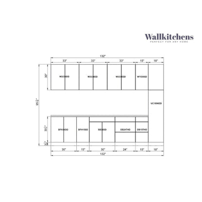 Kitchen Metropolitan Collection White Gloss Color Base Size 11Ft Wide - 132x24