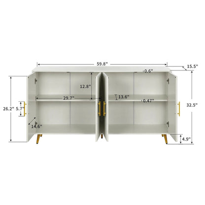 Wood TV Stand with Storage Cabinet and Adjustable Shelves