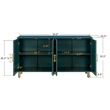 Wood TV Stand with Storage Cabinet and Adjustable Shelves