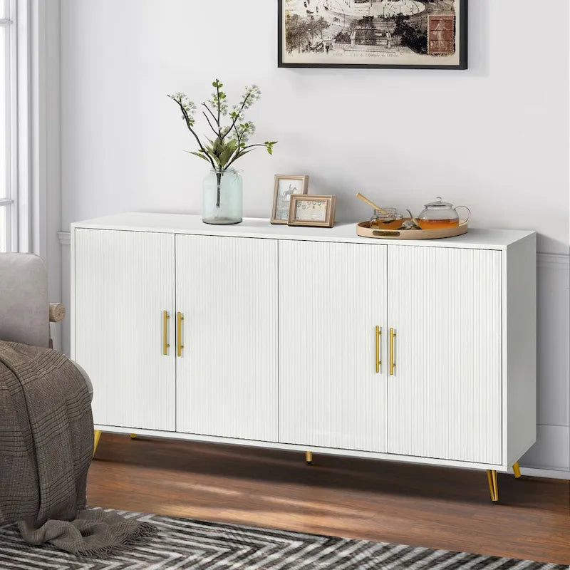 Wood TV Stand with Storage Cabinet and Adjustable Shelves