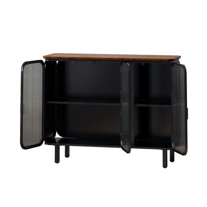 Vintage Accent Cabinet with Hazy Tempered Glass Door and Shelves, Kitchen Sideboard Buffet, Entry Cabinet