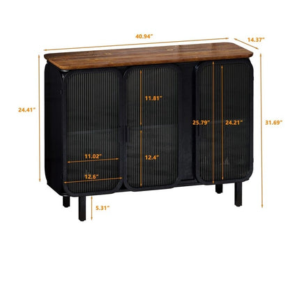 Vintage Accent Cabinet with Hazy Tempered Glass Door and Shelves, Kitchen Sideboard Buffet, Entry Cabinet