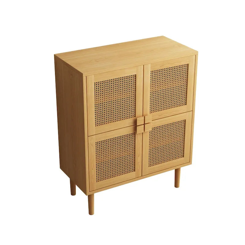 4 Doors Rattan Mesh Shoe Storage Cabinet for Entryway Living Room