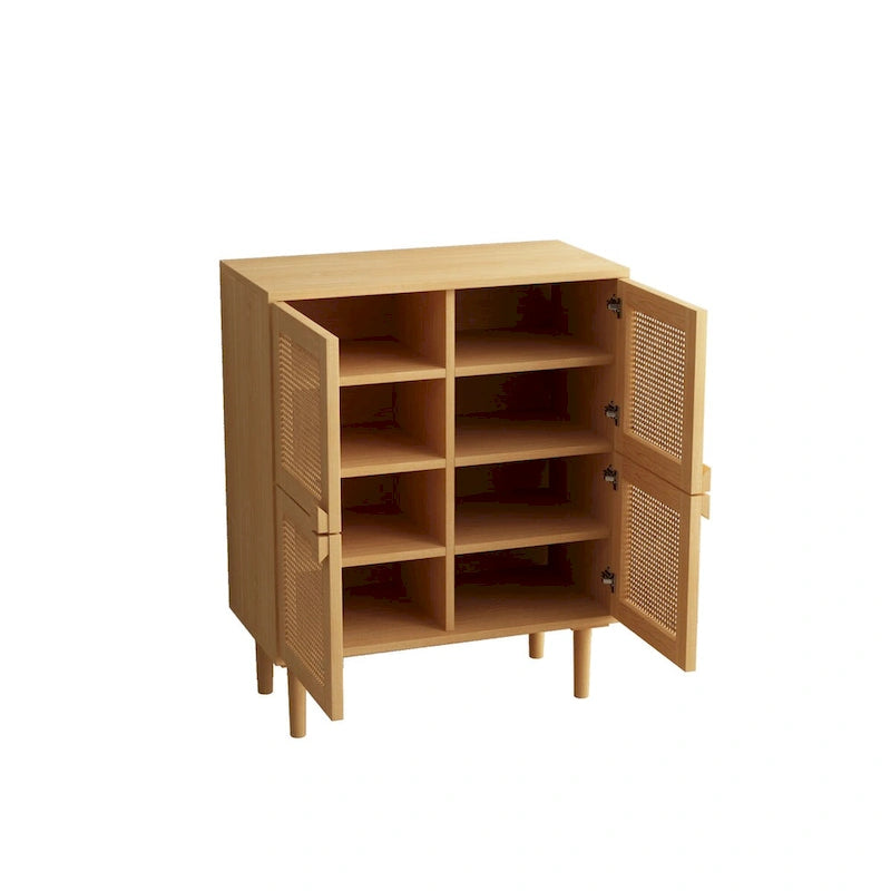 4 Doors Rattan Mesh Shoe Storage Cabinet for Entryway Living Room