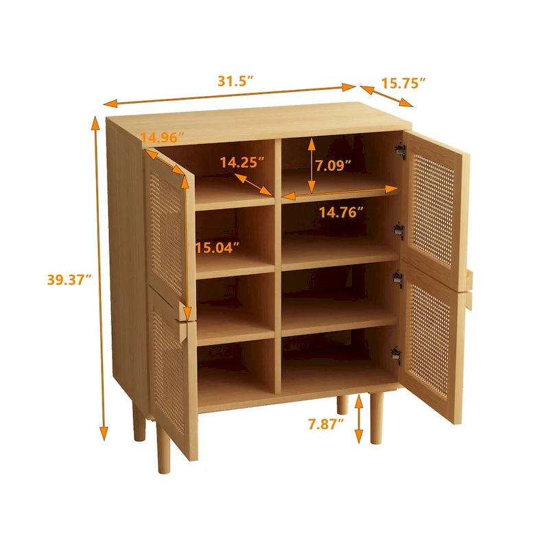 4 Doors Rattan Mesh Shoe Storage Cabinet for Entryway Living Room