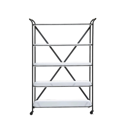 5-Tier 66H Tray-Style Enameled Metal Shelving Unit with Locking Caster Wheels