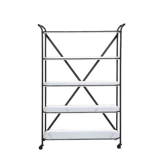 5-Tier 66H Tray-Style Enameled Metal Shelving Unit with Locking Caster Wheels