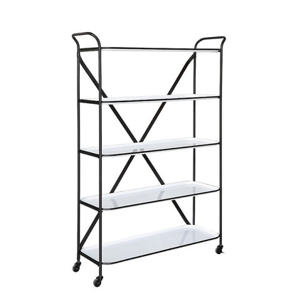 5-Tier 66H Tray-Style Enameled Metal Shelving Unit with Locking Caster Wheels