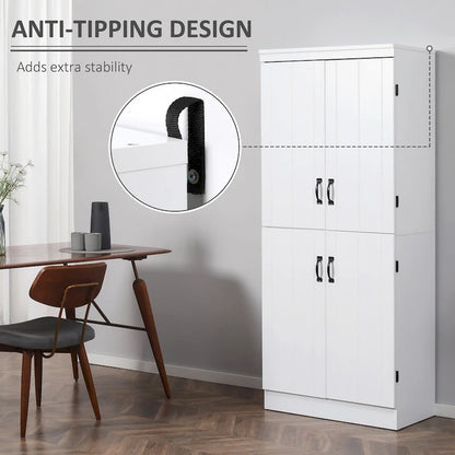 70 Kitchen Pantry, Tall Freestanding Storage Cabinet, 6-tier Shelving with 2 Adjustable Shelves and 4 Doors Gray