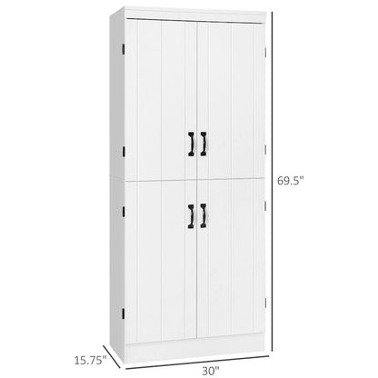 70 Kitchen Pantry, Tall Freestanding Storage Cabinet, 6-tier Shelving with 2 Adjustable Shelves and 4 Doors Gray