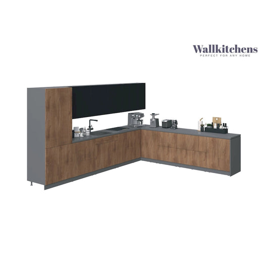 Kitchen Regal Collection Natural Teak & Black Color Base Size 13Ft Wide - 156x127