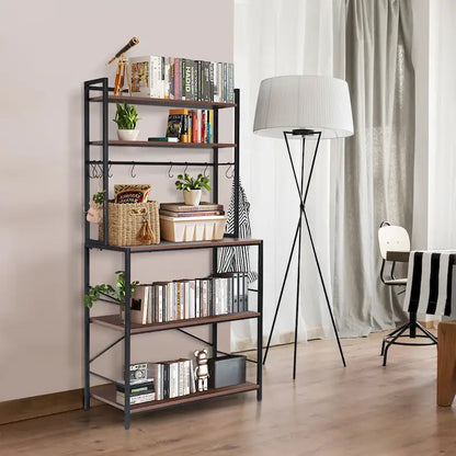 Industrial Kitchen Microwave Oven Stand Storage Rack Organizer Shelf with 10 Hooks