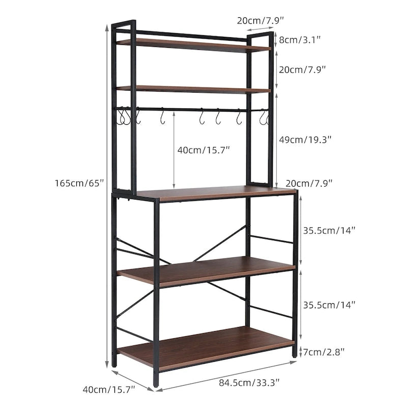 Industrial Kitchen Microwave Oven Stand Storage Rack Organizer Shelf with 10 Hooks
