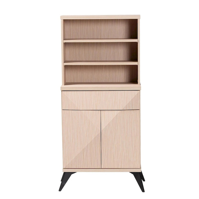 Draper Mid-Century Modern Two-Tone Light Brown and Black Wood Kitchen Cabinet