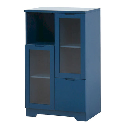 Wooden Floor Cabinet with 2 Glass Doors and 2 Storage Space,Living Room Bathroom Entryway