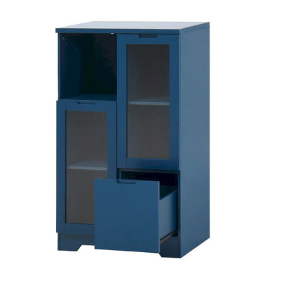 Wooden Floor Cabinet with 2 Glass Doors and 2 Storage Space,Living Room Bathroom Entryway