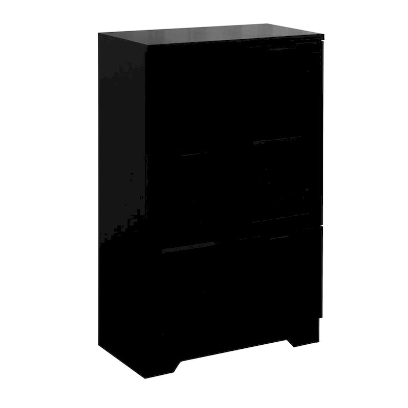 Wooden Floor Cabinet with 2 Glass Doors and 2 Storage Space,Living Room Bathroom Entryway
