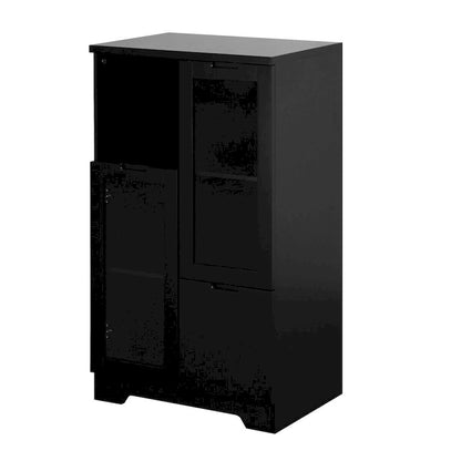 Wooden Floor Cabinet with 2 Glass Doors and 2 Storage Space,Living Room Bathroom Entryway