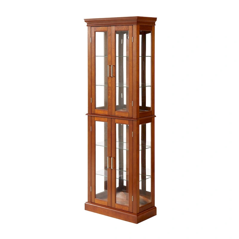 Lighted Curio Diapaly Cabinet,Adjustable Shelves,Mirrored Back Panel,Tempered Glass Doors (6 Tier),(E26 light bulb not included)