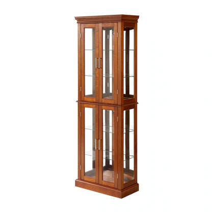 Lighted Curio Diapaly Cabinet,Adjustable Shelves,Mirrored Back Panel,Tempered Glass Doors (6 Tier),(E26 light bulb not included)