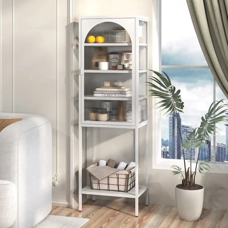 Metal Glass Door 5-Tier Cabinet