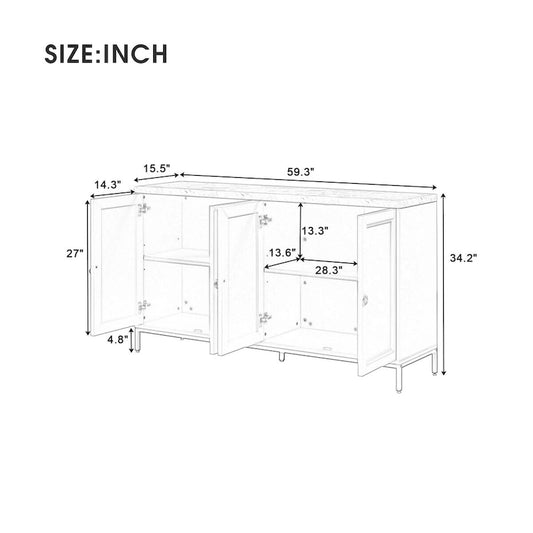 Sideboard with Extra Large Storage Space with Metal Handles and Support Legs for Living Room and Dining Room