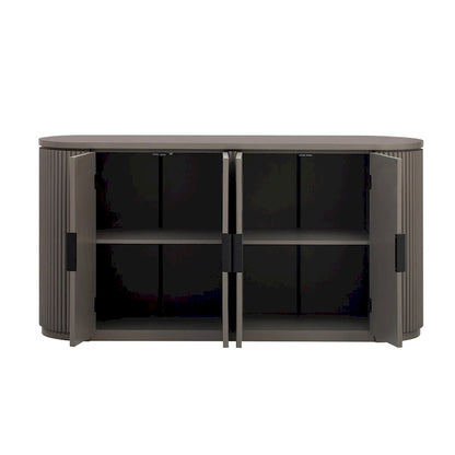 Vertical Striped Door Storage Cabinet with Metal Handles, Adjustable, Suitable for Study, Entryway and Living Room