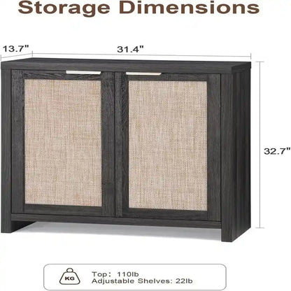 Hampstead Storage Cabinet Sideboard Cabinet with Rattan Doors - 13.7D x 314W x 32.7H