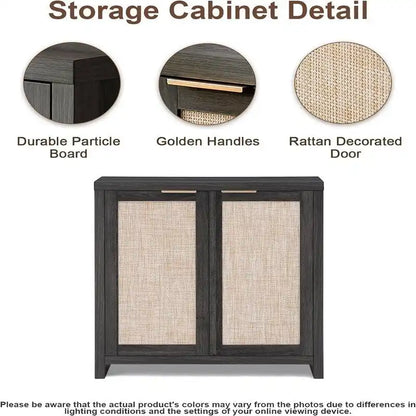 Hampstead Storage Cabinet Sideboard Cabinet with Rattan Doors - 13.7D x 314W x 32.7H