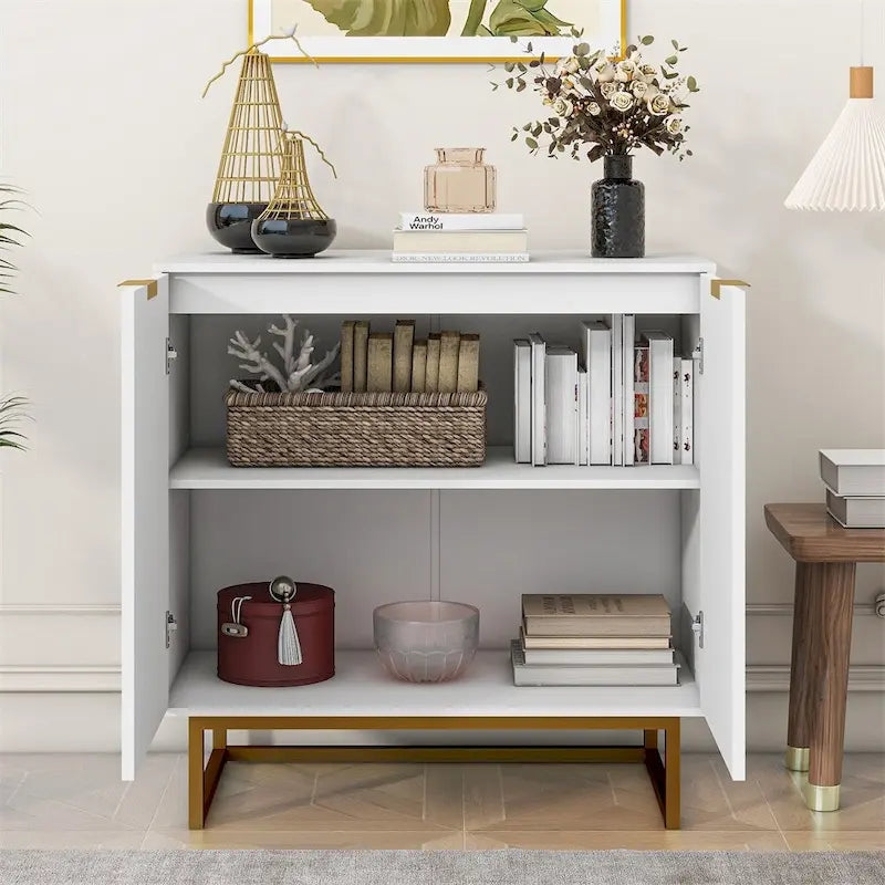 Modern Buffet Sideboard Cabinet with 2 Doors and Metal Bottom