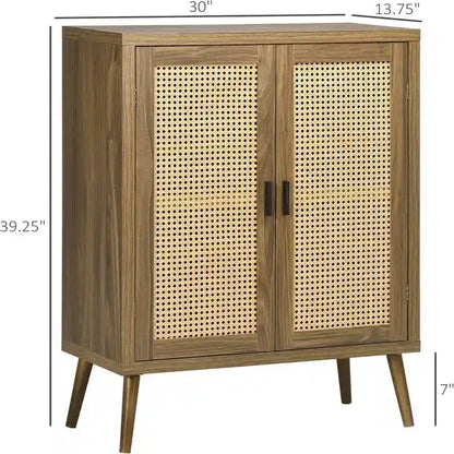 Sideboard Buffet Cabinet with Rattan Decorated Doors - 13.75D x 30W x 39.25H