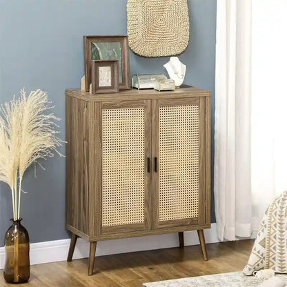 Sideboard Buffet Cabinet with Rattan Decorated Doors - 13.75D x 30W x 39.25H