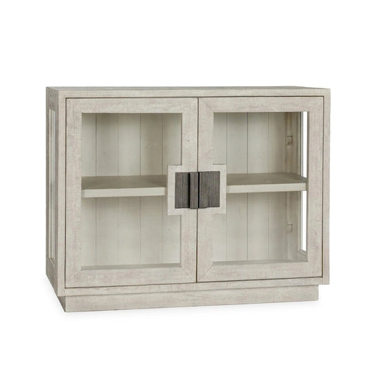 Classic Home Larson Two-Door Glass and Oak Wood Cabinet