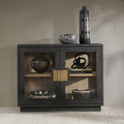 Classic Home Larson Two-Door Glass and Oak Wood Cabinet