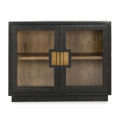 Classic Home Larson Two-Door Glass and Oak Wood Cabinet