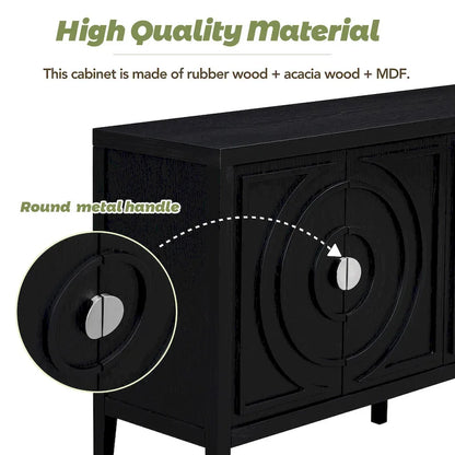 Retro Sideboard with Circular Groove Design Round Metal Door Handle