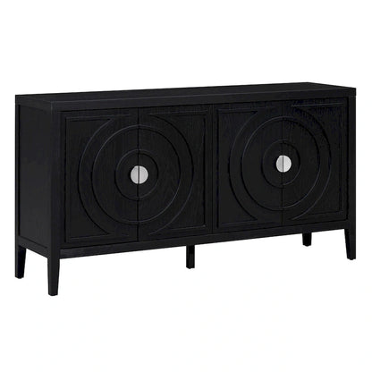 Retro Sideboard with Circular Groove Design Round Metal Door Handle